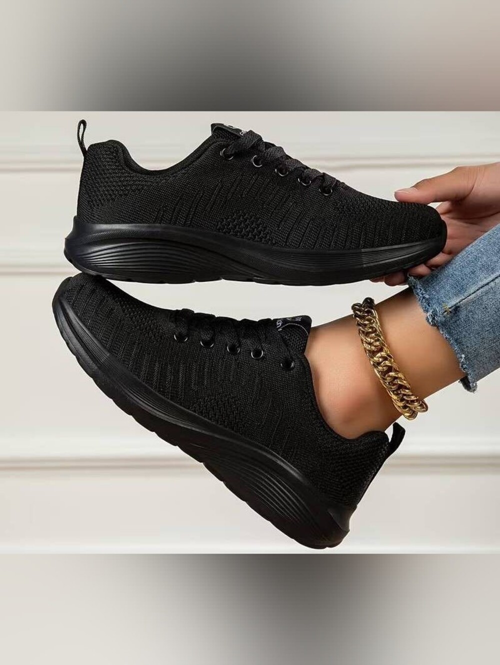 Black Women's Knit Athletic Sneakers - Unbranded